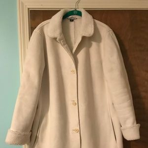 LANDS END FAUX SUEDE SHERPA LINED LONG COAT